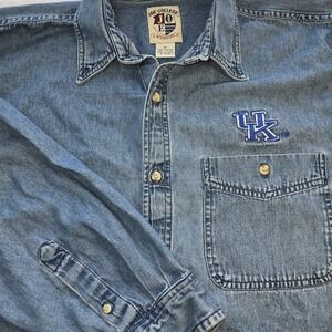 Vintage Kentucky Wildcats Joe College Denim Shirt Mens XL Blue Button‎ Up 90s UK